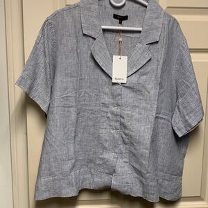 Quince Blue and White Striped Linen Top